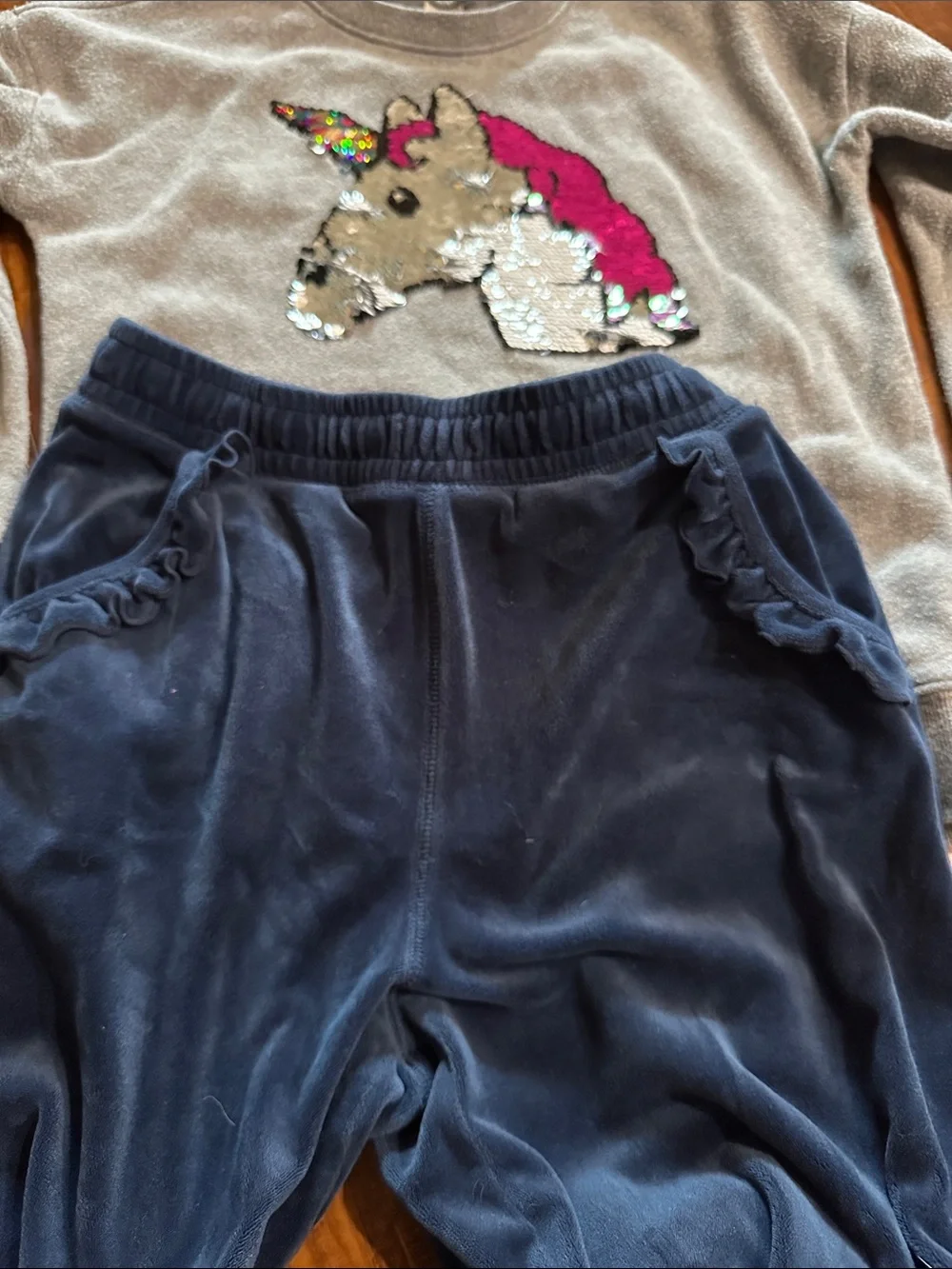 OshKosh Unicorn Flip Sequin Sweatshirt Wonder Nation Velour Pants 10